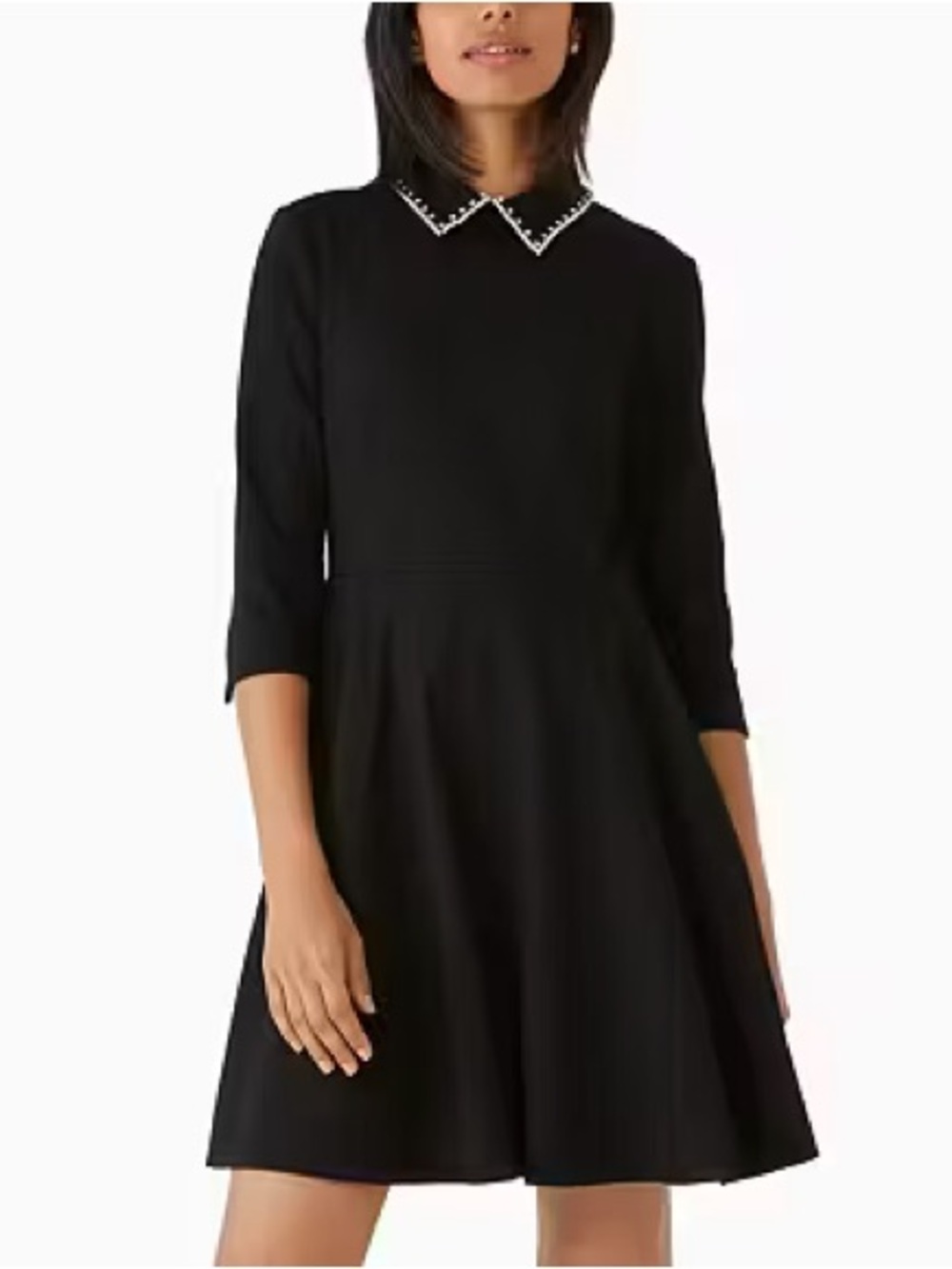 kate spade Black Mini Dress with White Pearl Trim Collar